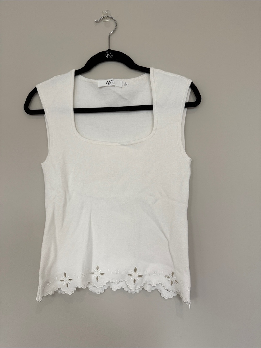 Astr White Eyelet-Hem Square Neck Tank